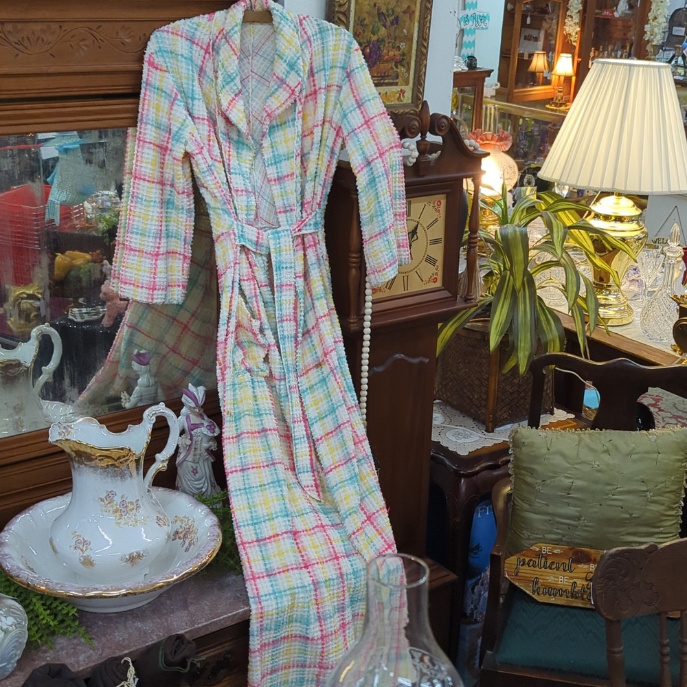 Multicolor Pastel Plaid Robe - Vintage chenille